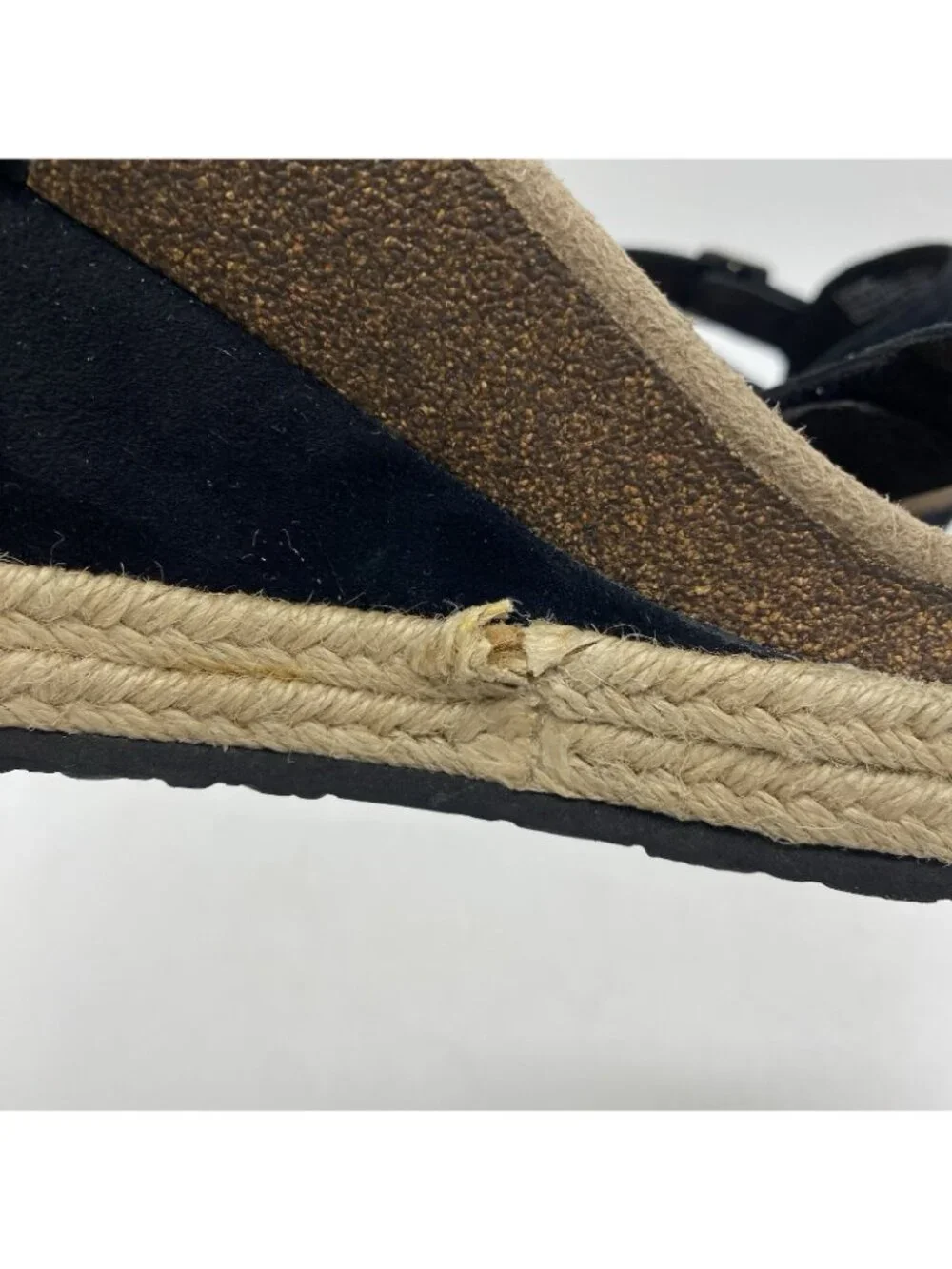 Aetrex Black Suede Wedge Espadrille Sandals